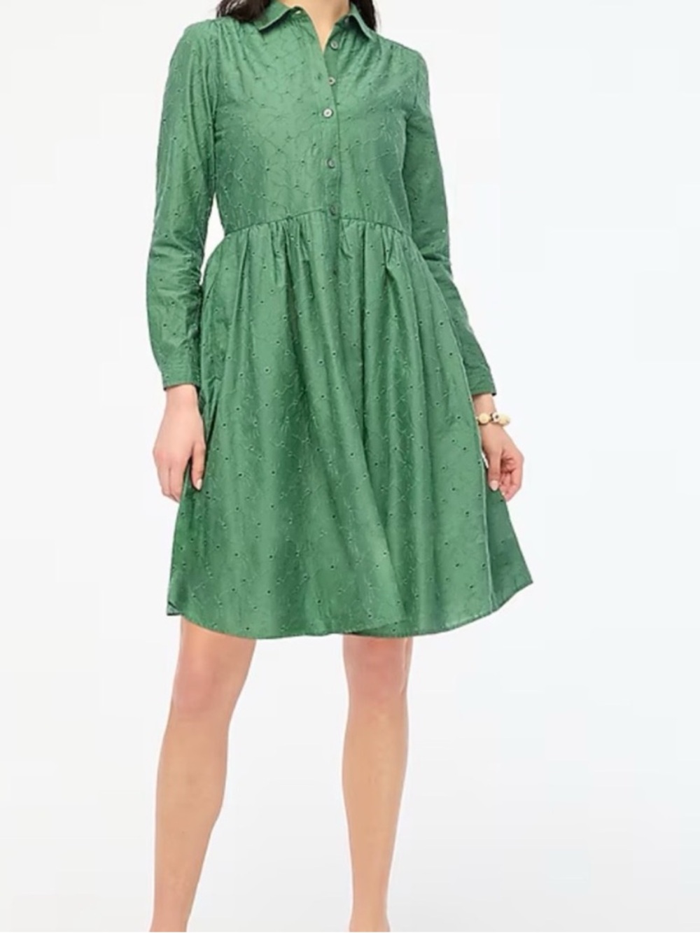 J. Crew Green Long-Sleeve Shirt Dress